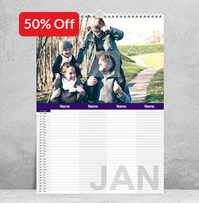 Personalised Family Calendar for Four