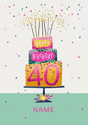 40TH Birthday Cake Card