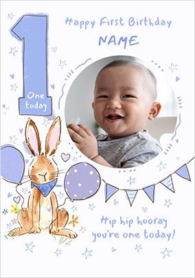 Age 1 Blue Bunny Birthday Card