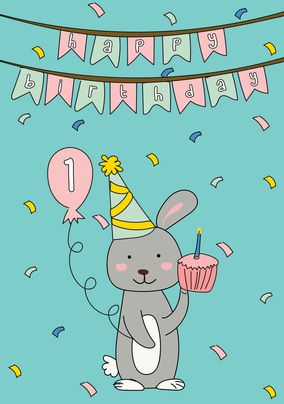 Bunny Age 1 Kids Birthday Card